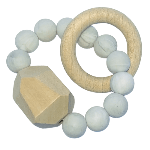 Sugar + Maple Silicone + Beechwood Teether Gem - Marble