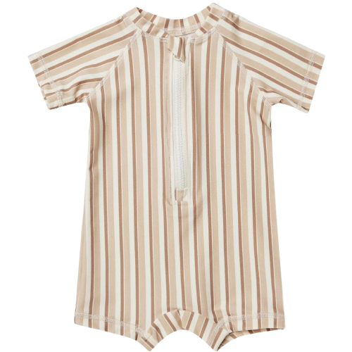 Quincy Mae One Piece Rashguard | Latte + Clay Stripe