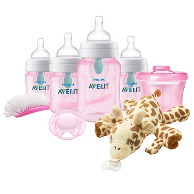 Philips AVENT Anti-Colic Baby Bottle with AirFree Vent Newborn Gift Set with Snuggle, Pink, SCD307/02