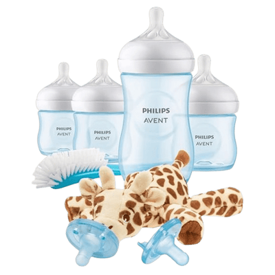 Philips AVENT Natural Baby Bottle with Natural Response Nipple, Blue Baby Gift Set with Snuggle, SCD838/04