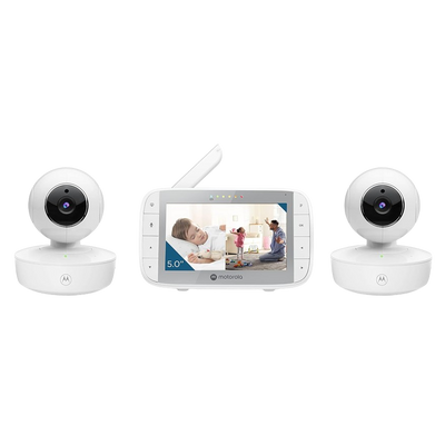 Motorola Baby Monitor VM36XL - Indoor Video with 2 Cameras, 480x272p, 1000ft Range, 2.4 GHz Wireless 5" Split Screen, 2-Way Audio, Remote Pan, Tilt, Zoom, Room Temp, Lullabies, Night Vision