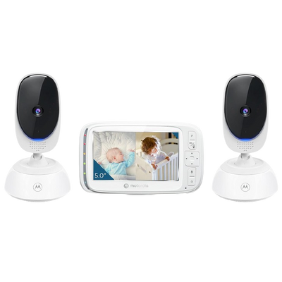 Motorola Baby Monitor VM75 - Indoor Video with 2 Cameras, 480x272p, 1000ft Range 2.4 GHz Wireless 5" Screen, 2-Way Audio, Remote Pan, Digital Tilt, Zoom, Room Temp, Lullabies, Night Vision