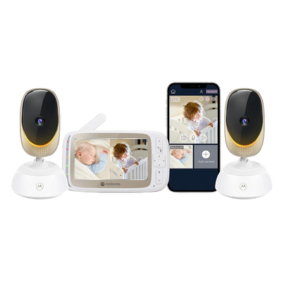 Motorola VM85-2 Connect - HD 720p Dual Camera 1000ft Range WiFi Baby Monitor w/ 2-Way Audio & App Connectivity - Indoor & Outdoor Usage, Remote Pan-Tilt-Zoom, Lullabies, Night Vision, & Mood Light