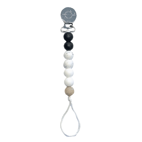 Sugar + Maple Pacifier + Teether Clip- Silicone with 1 Beechwood Bead - Black, Granite, White
