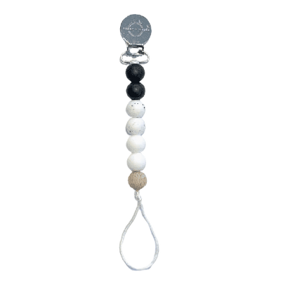 Sugar + Maple Pacifier + Teether Clip- Silicone with 1 Beechwood Bead - Black, Granite, White