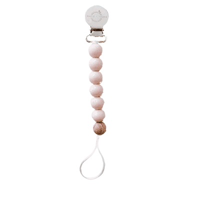 Sugar + Maple Pacifier + Teether Clip - Silicone with 1 Beechwood Bead - Blush