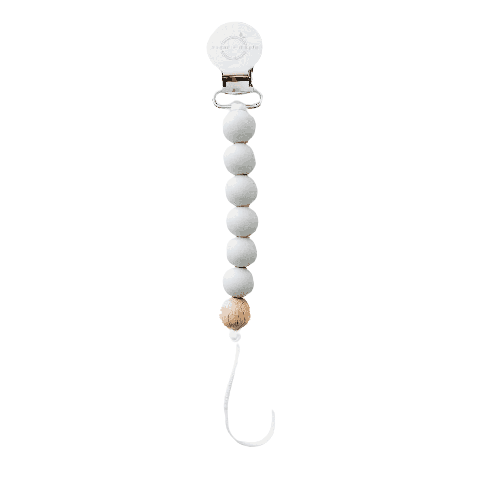 Sugar + Maple Pacifier + Teether Clip - Silicone with 1 Beechwood Bead - Grey