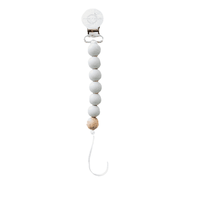 Sugar + Maple Pacifier + Teether Clip - Silicone with 1 Beechwood Bead - Grey