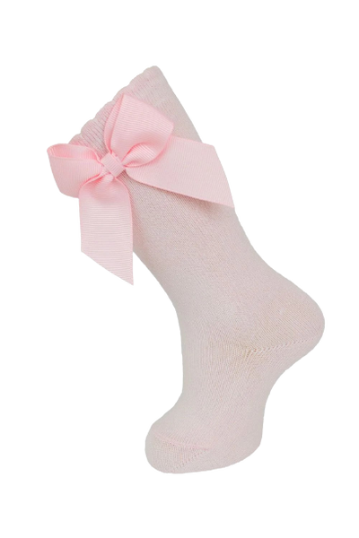 Knee Socks with Grosgrain Side Bow White