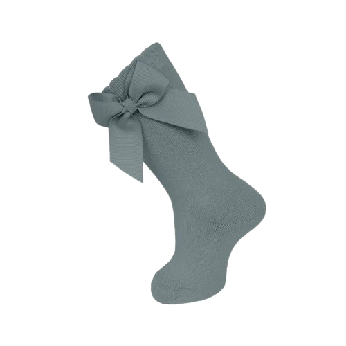 Beyond Creations- Carlomagno Knee Socks With Gross Grain Side Bow Grey