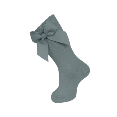 Beyond Creations- Carlomagno Knee Socks With Gross Grain Side Bow Grey