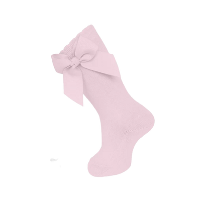 Beyond Creations - Carlomagno Knee Socks With Gross Grain Side Bow Pale Pink